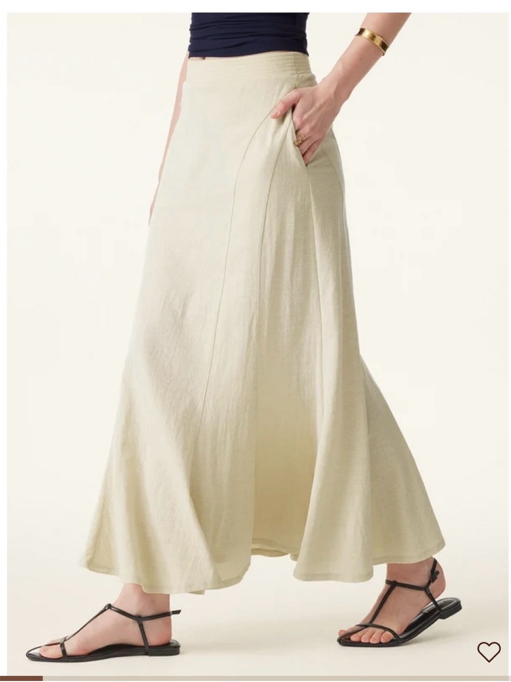 New OGL Cream A-Line Cotton Linen Midi Skirt